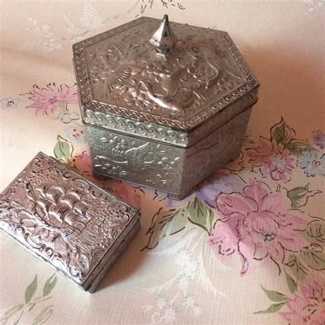 vintage handicraft metal box|vintage metal boxes.